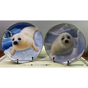 The Franklin Mint Fine Porcelain Snow Pup Limited Edition 2 Plates By Wepplo 8"‎
